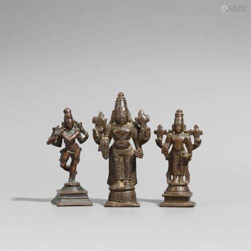 Drei Figuren. Bronze. Südindien. 17./19. Jh.