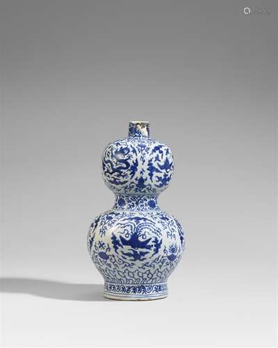 Seltene blau-weiße Doppelkürbisvase (huluping). Jiajing-Periode (1522-1566)