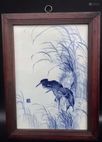 Chinese Blue/White Porcelain Plaque, Signed