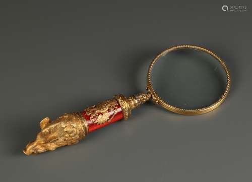Magnifying Glass Mounted Silver & Gilluche Enamel