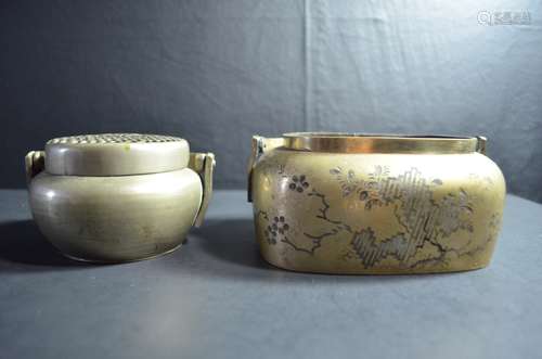 Two Chinese Enamel Decorated Bronze Hand Warmer