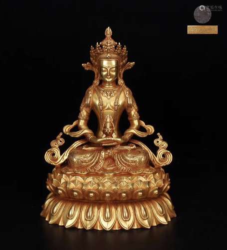 Chinese Gilt Bronze Buddha, Marked