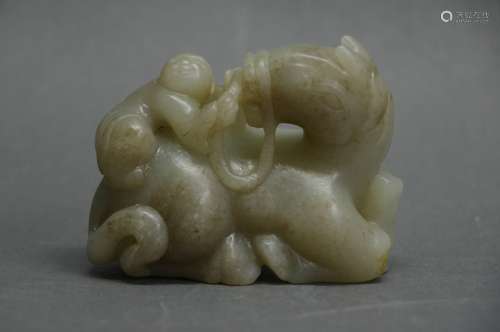 Chinese Celadon Jade Carved of Horse and a Boy