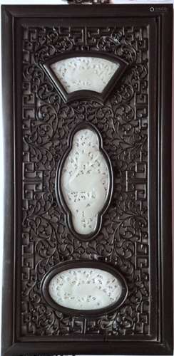 Pair of Chinese Jade wall panels with ZiTan Frame