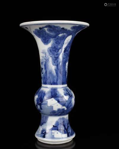 Chinese Blue/White Porcelain Vase in Form of GU