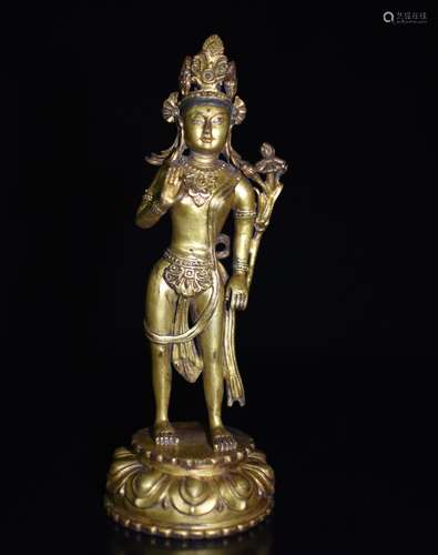 Chinese Gilt Bronze Guanyin