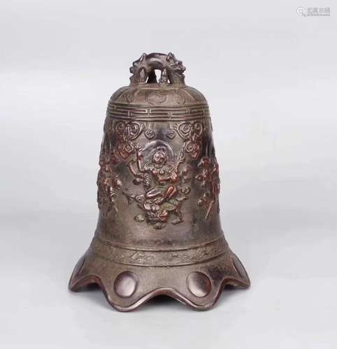 Chinese Bronze Bell w/ People Story