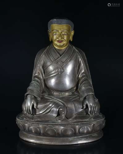 Chinese Bronze Inlaid Silver Buddha