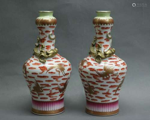 Chinese Republican Iron Red Porcelain Vases