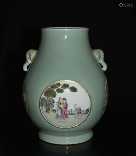 Chinese Celadon Glazed Famille Rose Jar