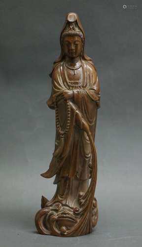 Chinese HuangYang Wood Carving of Guanyin