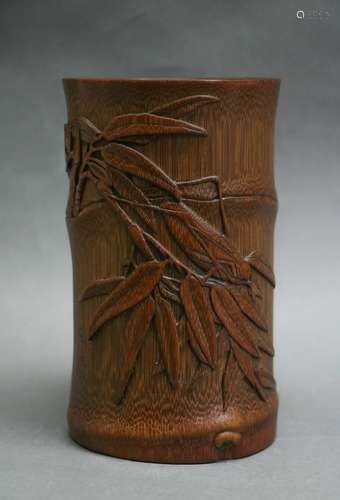 Chinese Bamboo Carving of Brush Pot