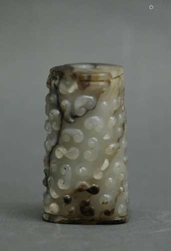 Chinese Black/White Jade Carved Tube Warring State