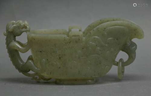 Chinese Celadon Jade Carving of Liabetion Cup