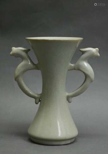 Chinese Light Celadon Double Ears Vase