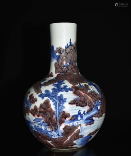 Chinese Blue/White Copper Red Porcelain Vase