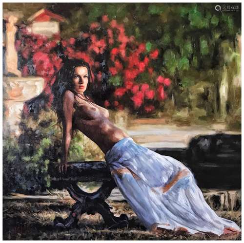 American modern oil painting of nude girl