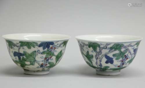 Pair of Chinese DouCai Porcelain Cups