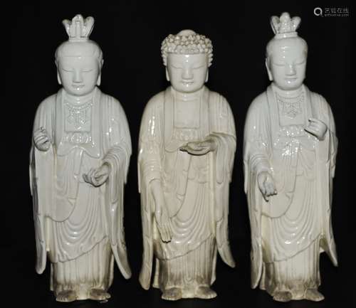 Set of 3 Pieces of Chinese Blanc De Chine Buddha