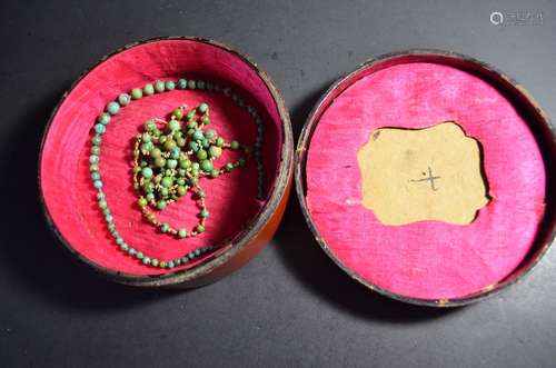 Chinese 19th C. two Turquoise necklaces and box