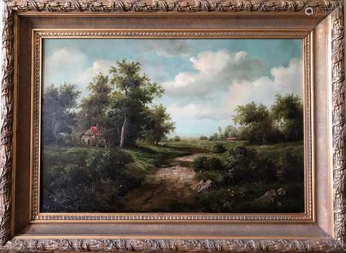 19th C American Oil on Canvas of Landscape