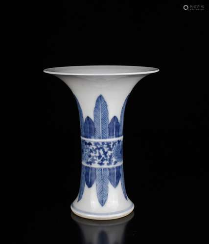 Chinese Blue/White Porcelain Vase in Form of GU