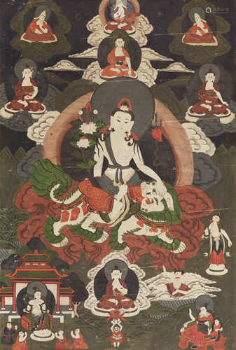 Thangka des Simhanada Avalokiteshvara. Tibet oder Mongolei. 19. Jh.