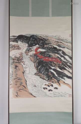 Chinese Ink&Color LandscapeScroll Painting,Signed
