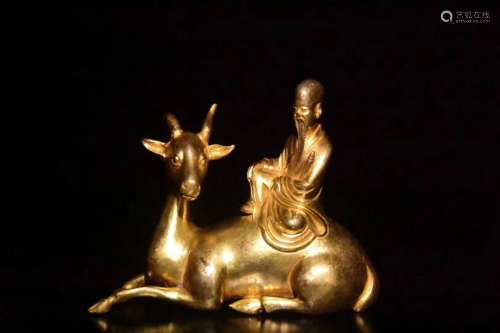 Qing, Chinese Gilt Bronze Shou ride on Deer