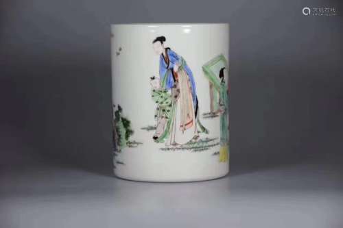 Chinese Wucai Brush Pot, Kangxi