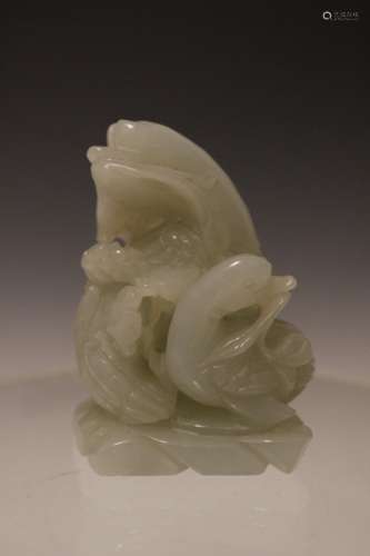 Chinese White Jade Carved Two Goose
