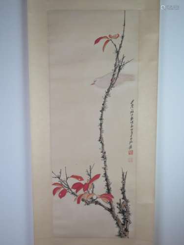 Chinese Ink Birds&Flowers Scroll Painting ,Signed