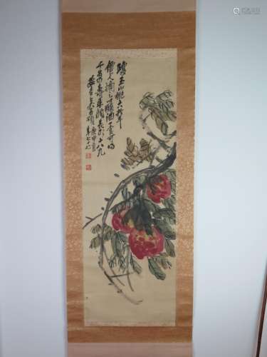 Chinese Ink&Color Flowers Scroll Painting ,Signed