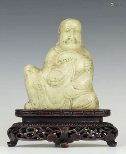 19th C. Chinese White Soapstone Carved of Lohan