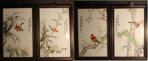 Set of Chinese Famille Rose Flowers&Birds Plaque