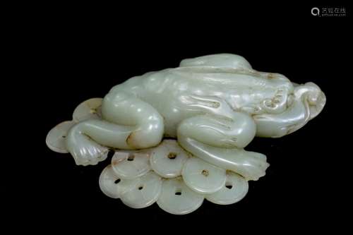 A Chinese White Jade Carved Triple Feet Beast