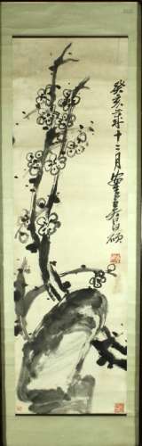 Chinese Ink Flowers Scroll Painting,Signed