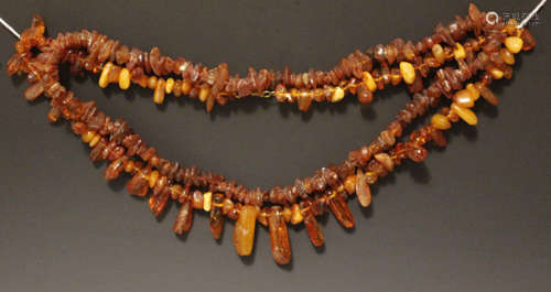 Two Chinese Amber Beads Necklaces