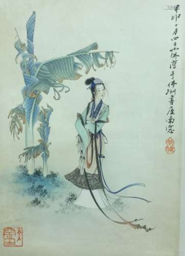 Chinese Ink Scroll Painting on Paper, by Hu Ya Fo