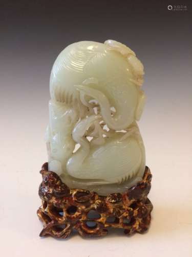18th C. Chinese White Jade Carving Two Cranes