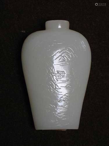 white jade,mei ping form snuff bottle carved in la