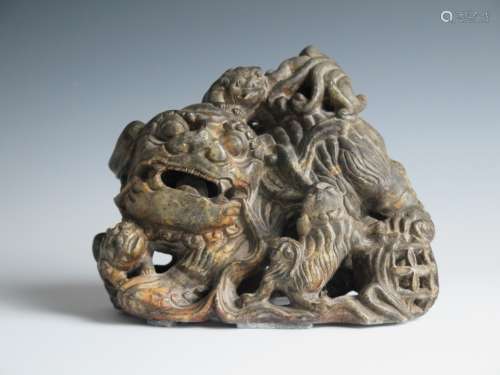 Chinese Bamboo Carved  Foo-Lions Group