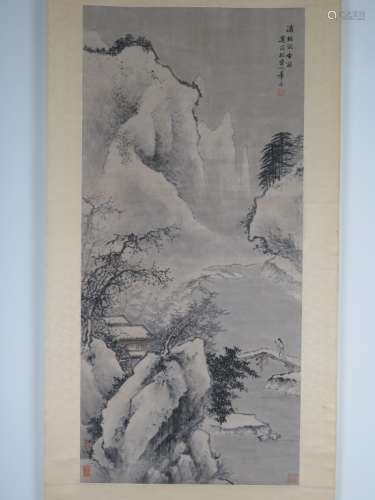 Chinese Ink&Color LandscapeScroll Painting,Signed