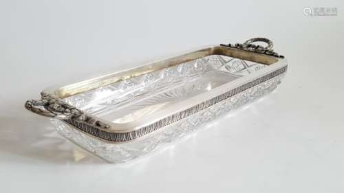 Antique Russian Crystal Silver Double Handle Tray