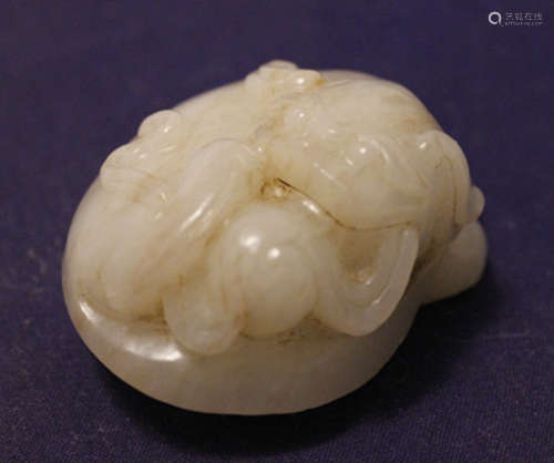 Qing, Chinese White Jade Carved Beast,