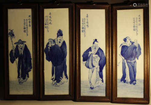 Four Chinese Blue&White Porcelain Plaques