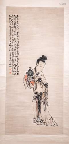 Chinese Ink Scroll Painting w Calligraphy, Signed