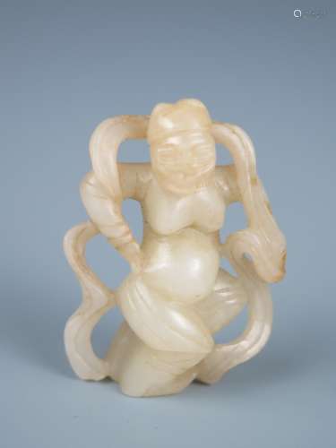 A Chinese Carved White Jade Figural