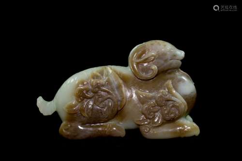 A Chinese White Jade Carved Sheep