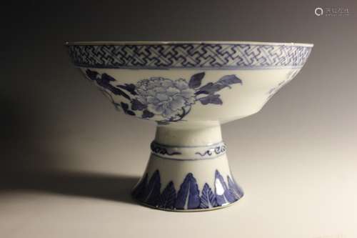 19th C. Chinese Blue&White Cup w Calligraphy,Mark